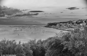 Koroni Skyline & Harbour from Entrance in Black & White