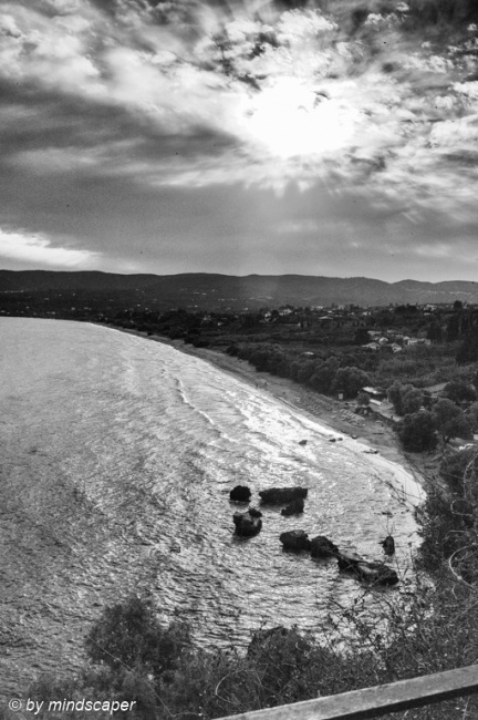Cloudy Afternoon Sun seen from Eleistria - Koroni in Black & White